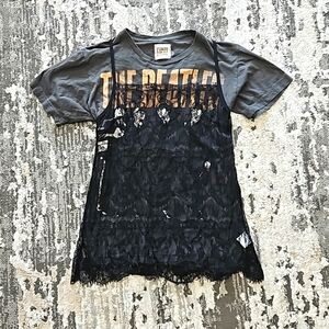 Furst of a Kind "The Beatles" lace tank overlay graphic tee